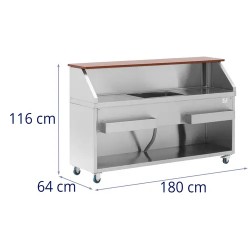 Royal Catering Mobile Cocktail-asema 180 cm puukuvioitu jääastialla ja tiskialtaalla