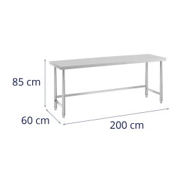 Royal Catering ECO ruostumaton terästyöpöytä 200 x 60 cm, 300 kg