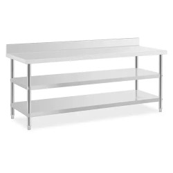 Royal Catering ECO ruostumaton työpöytä 200 x 70 cm 500 kg välipohjalla