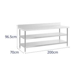 Royal Catering ECO ruostumaton työpöytä 200 x 70 cm 500 kg välipohjalla