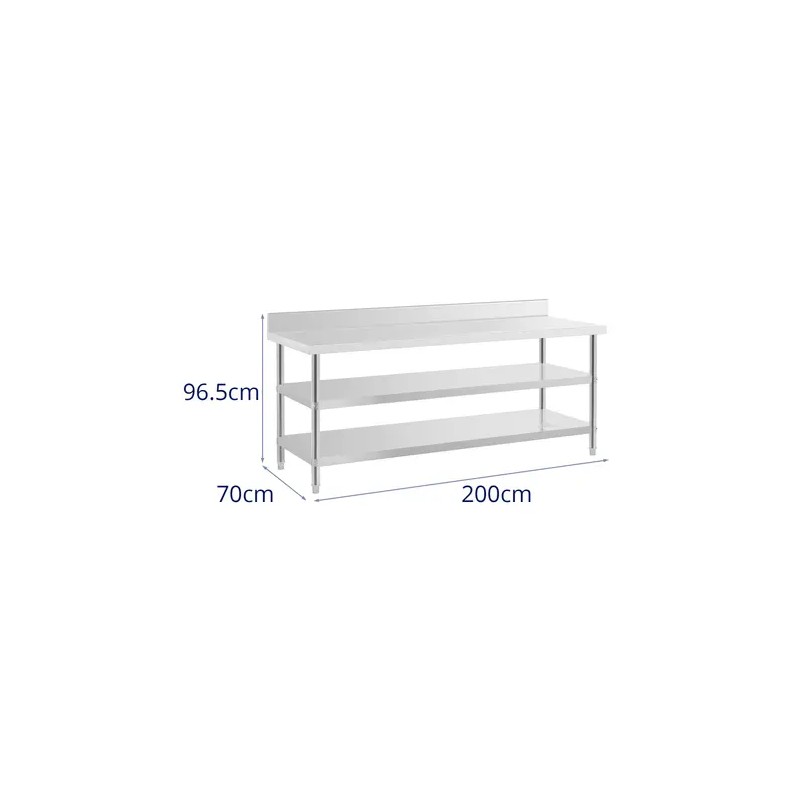 Royal Catering ECO ruostumaton työpöytä 200 x 70 cm 500 kg välipohjalla
