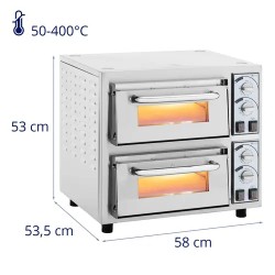 Royal Catering sähköinen pizzauuni 4400 W, 2 kammiota, 35 cm, 50-400 °C