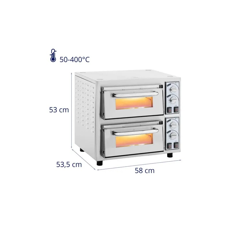 Royal Catering sähköinen pizzauuni 4400 W, 2 kammiota, 35 cm, 50-400 °C