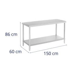 Royal Catering ruostumattomasta teräksestä valmistettu työpöytä 150 x 60 cm, 250 kg