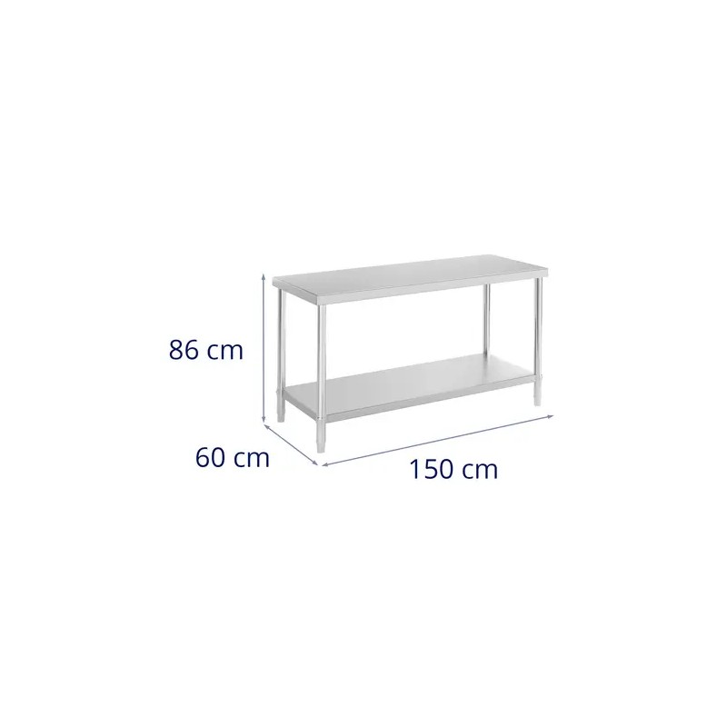 Royal Catering ruostumattomasta teräksestä valmistettu työpöytä 150 x 60 cm, 250 kg