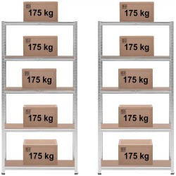 MSW Raskashylly 90 x 30 x 180 cm, 5 hyllyä, 175 kg kantavuus, harmaa, 2 kpl 19.25 kg