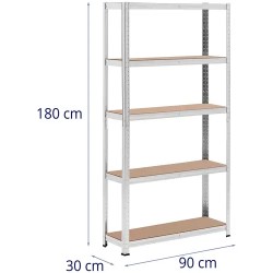 MSW Raskashylly 90 x 30 x 180 cm, 5 hyllyä, 175 kg kantavuus, harmaa, 2 kpl 19.25 kg