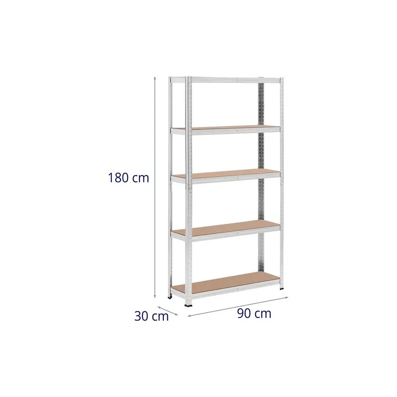 MSW Raskashylly 90 x 30 x 180 cm, 5 hyllyä, 175 kg kantavuus, harmaa, 2 kpl 19.25 kg