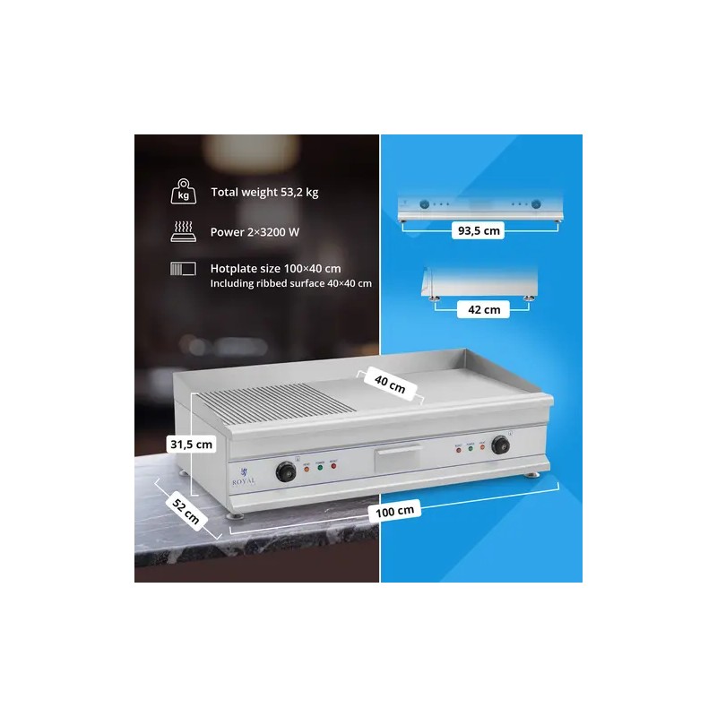Royal Catering RCG 100G sähkögrillilevy 100 cm 2 x 3 200 W 53 kg