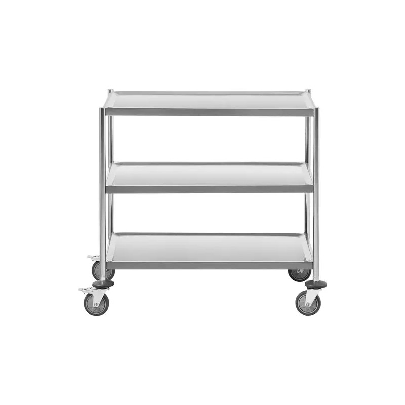 Royal Catering ruostumattomasta teräksestä valmistettu tarjoiluvaunu, 3 hyllyä, 84,5 x 52,5 x 80 cm