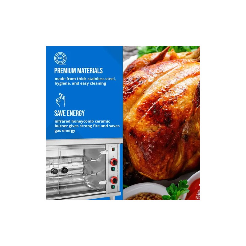 Royal Catering kaasugrilli 2 vartaalla ja valaistuksella