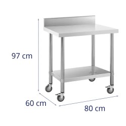 Royal Catering ruostumattomasta teräksestä valmistettu työpöytä pyörillä 60 x 80 cm