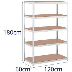 MSW metallihylly 120 x 60 x 180 cm, 5 hyllyä, harmaa 19.15 kg