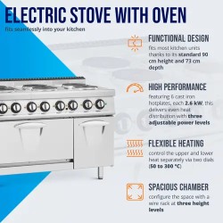 Royal Catering sähköhella uunilla, 6 valurautalevyä, 19,1 kW, 120 x 73 cm, Pro 730 Series