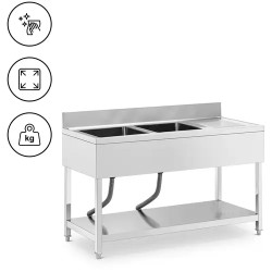 Royal Catering tiskiallaspöytä 2 allasta ruostumaton teräs 140 x 60 cm