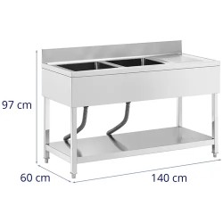 Royal Catering tiskiallaspöytä 2 allasta ruostumaton teräs 140 x 60 cm