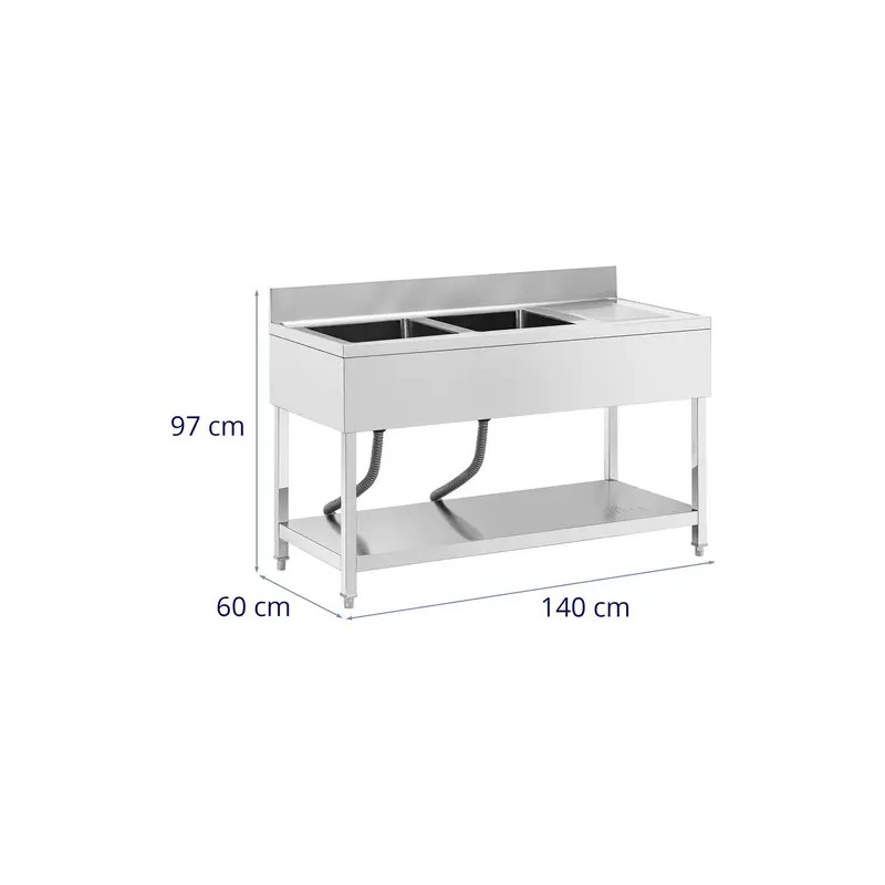 Royal Catering tiskiallaspöytä 2 allasta ruostumaton teräs 140 x 60 cm