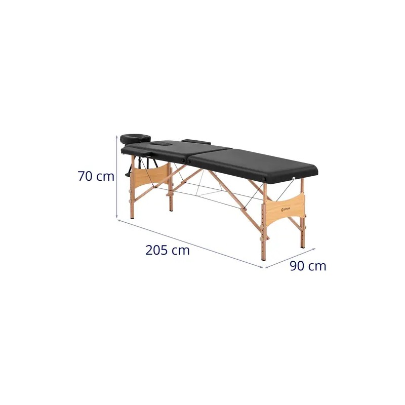 Taitettava hierontapöytä 185 x 70 cm, korkeus 62-86 cm, kantavuus 220 kg, musta