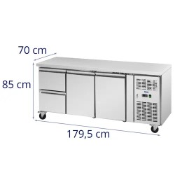 Royal Catering kylmäpöytä 410 l, 2 lokeroa ja 2 laatikkoa, 179,5 x 70 cm, ruostumaton teräs