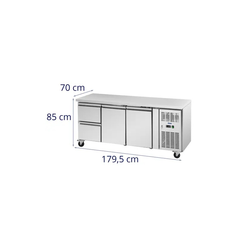 Royal Catering kylmäpöytä 410 l, 2 lokeroa ja 2 laatikkoa, 179,5 x 70 cm, ruostumaton teräs