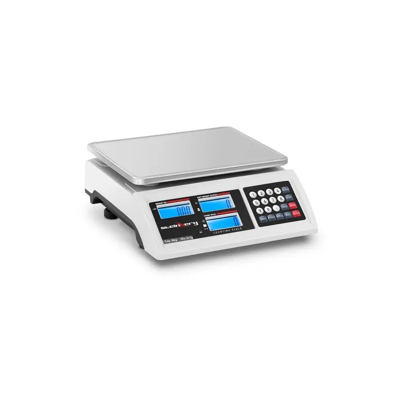 Kappalemäärävaaka 6 kg / 0,1 g - 22,8 x 28 cm - Akku 80 h - 3 LCD