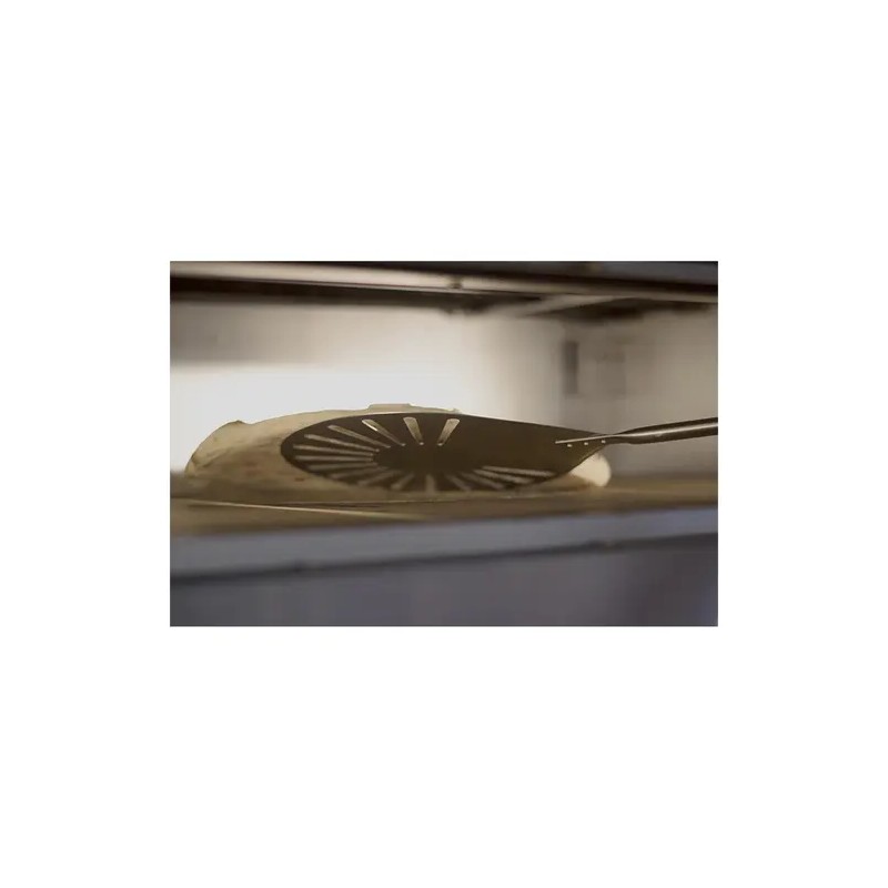 Gi.Metal pizzalapio Ø20 cm, ruostumaton teräs, varsi 75 cm, perforoitu