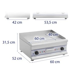 Royal Catering RCG 60 sähkögrilli 60 cm sileä valurautalevy 2 x 3200 W 32 kg