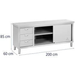Royal Catering ECO ruostumattomasta teräksestä valmistettu työpöytäkaappi 200 x 60 cm 500 kg