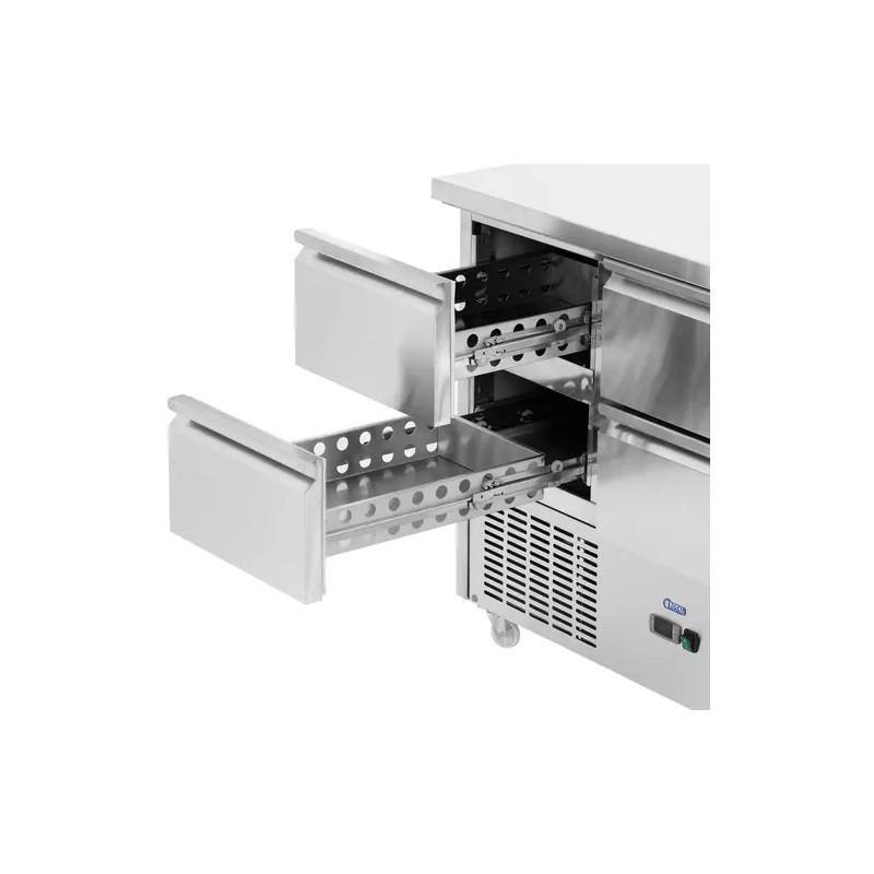 Royal Catering kylmälpöytä pyörillä 350 l 6 vetolaatikkoa 136,5 x 70 cm ruostumaton teräs