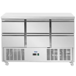 Royal Catering kylmälpöytä pyörillä 350 l 6 vetolaatikkoa 136,5 x 70 cm ruostumaton teräs