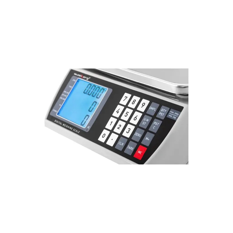 Kappalelaskeva vaaka 30 kg / 1 g, 22,3 x 17,4 cm, akkukäyttöinen LCD-näytöllä