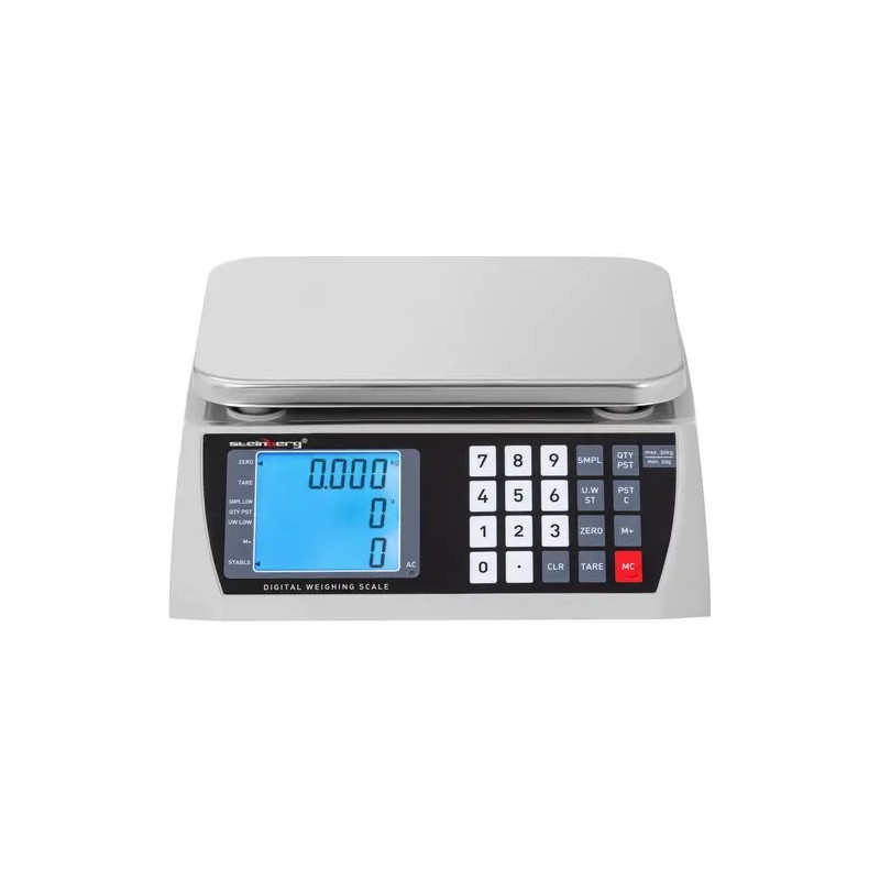 Kappalelaskeva vaaka 30 kg / 1 g, 22,3 x 17,4 cm, akkukäyttöinen LCD-näytöllä