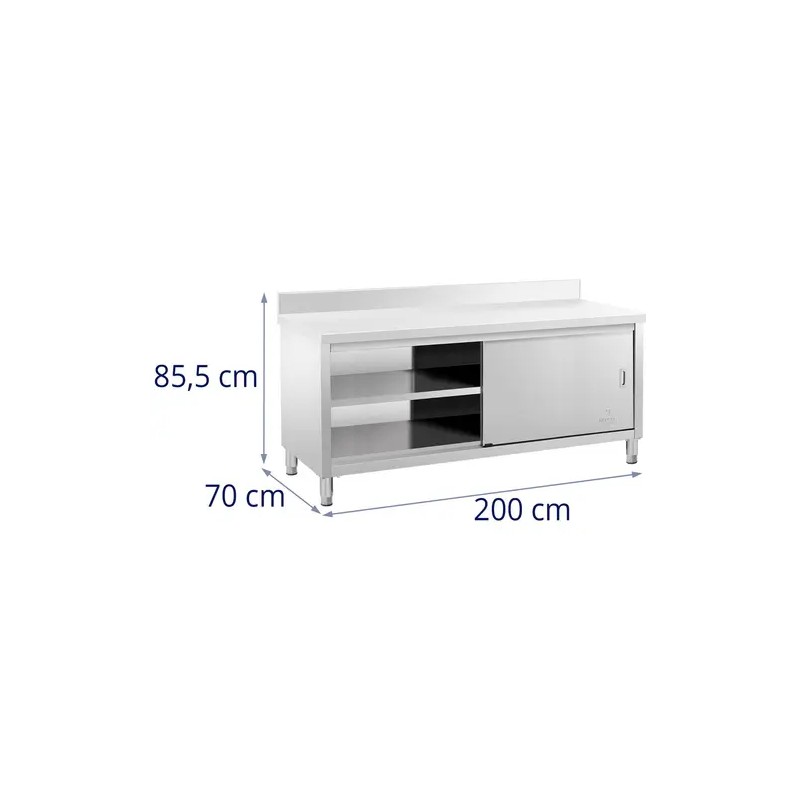 Royal Catering RCSSCB-200X70-E-B ruostumattomasta teräksestä valmistettu työpöytäkaappi 200 x 70 cm