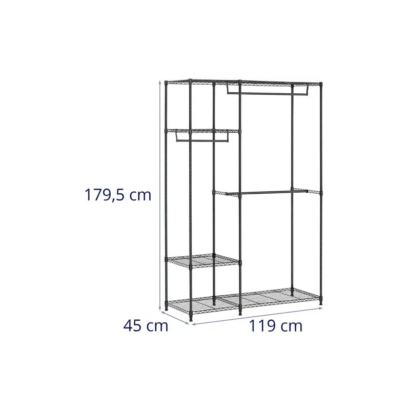 Royal Catering metallinen vaaterekki 120 x 45 x 179,5 cm musta