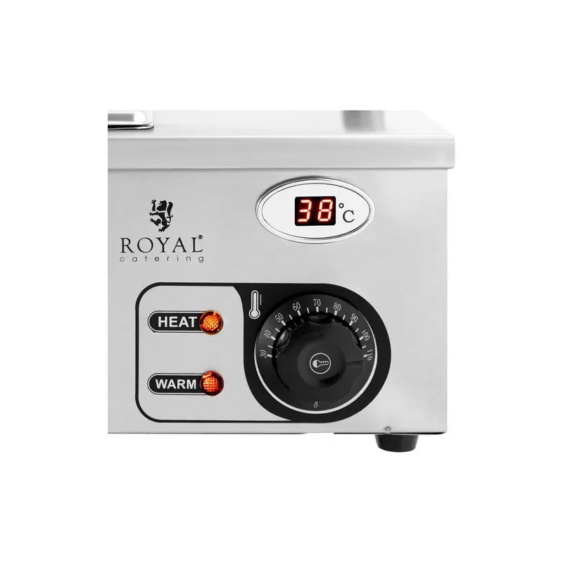 Royal Catering Bain Marie vesikylpylämmitin 2 000 W, 5 GN 1/2 -astiaa, poistoventtiili ja lasisuoja