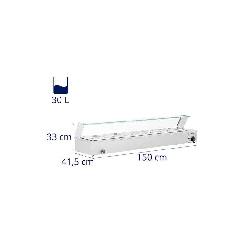 Royal Catering Bain Marie vesikylpylämmitin 2 000 W, 5 GN 1/2 -astiaa, poistoventtiili ja lasisuoja