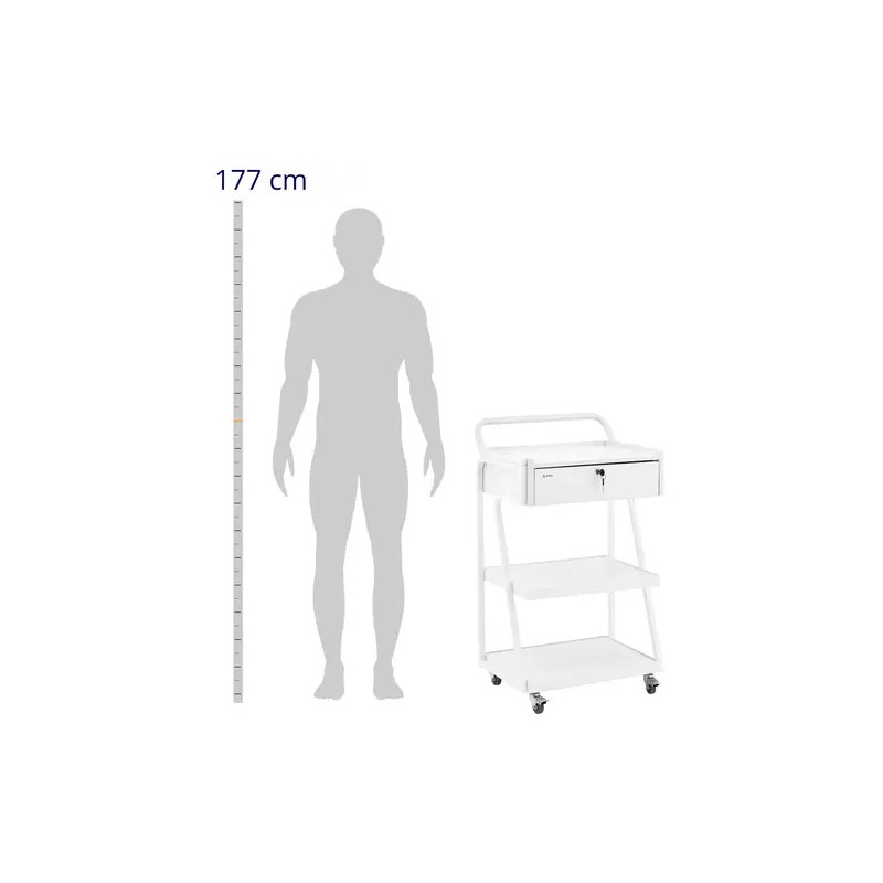 physa Kosmetiikkavaunu, 3 hyllyä ja 1 lukittava vetolaatikko, valkoinen, max 80 kg