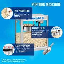 Royal Catering Popcorn-kone 1350 W 5 kg/h ruostumaton teräs hopea