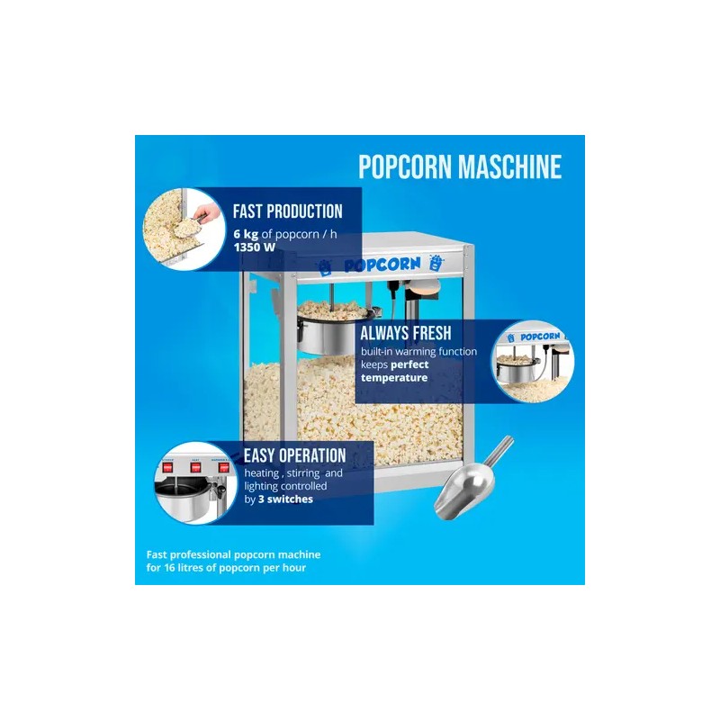 Royal Catering Popcorn-kone 1350 W 5 kg/h ruostumaton teräs hopea