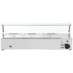 Royal Catering Bain Marie vesikylpylämmitin 2 000 W, 3 x GN 1/2, lasisuojalla ja poistoventtiilillä
