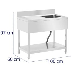 Royal Catering tiskipöytä 1 allas ruostumaton teräs 100 x 60 cm