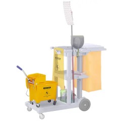 Siivousvaunusetti UNICLEAN 2 puristimella ja 2 varoituskyltillä, 20 l, keltainen