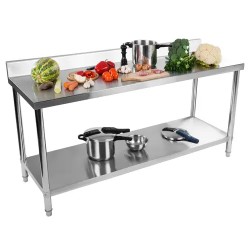 Royal Catering ruostumaton työpöytä 180 x 60 cm 250 kg kantavuus reunuksella