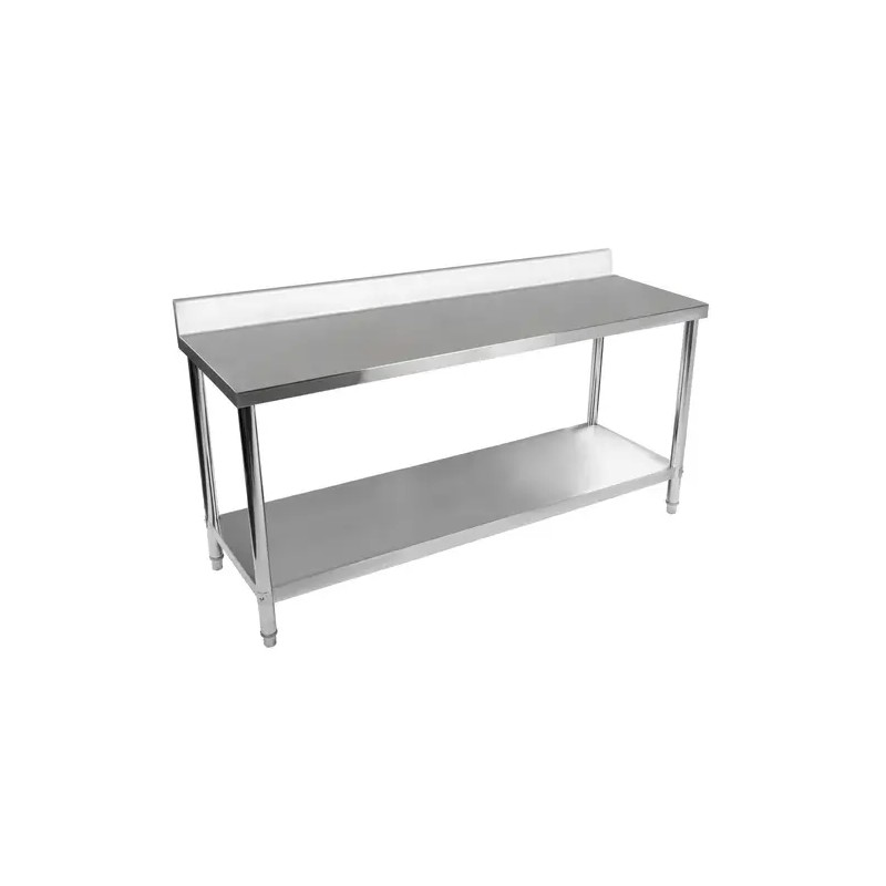 Royal Catering ruostumaton työpöytä 180 x 60 cm, 250 kg kantavuus, reunuksella