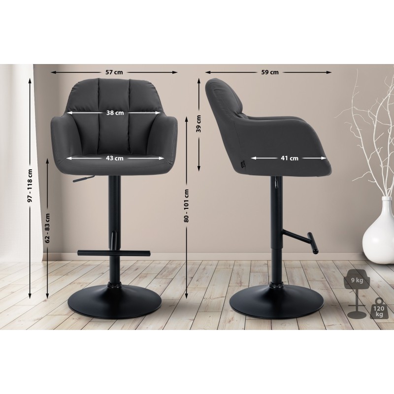 Säädettävä baarijakkara käsinojilla ja jalkatuella - tyylikäs keinonahkaverhoilu