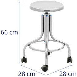 Steinberg Systems laboratoriojakkara ruostumaton teräs, korkeuden säädettävä, pyörillä, 100 kg