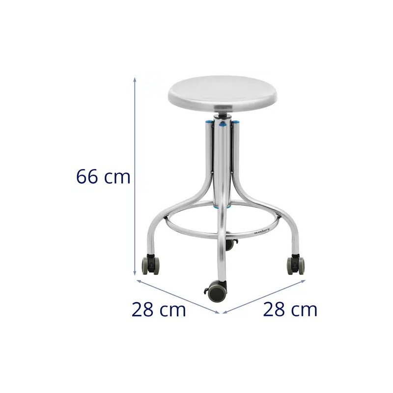 Steinberg Systems laboratoriojakkara ruostumaton teräs, korkeuden säädettävä, pyörillä, 100 kg