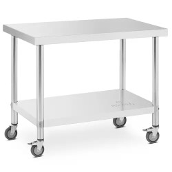 Royal Catering ruostumattomasta teräksestä valmistettu työpöytä pyörillä 60 x 100 cm