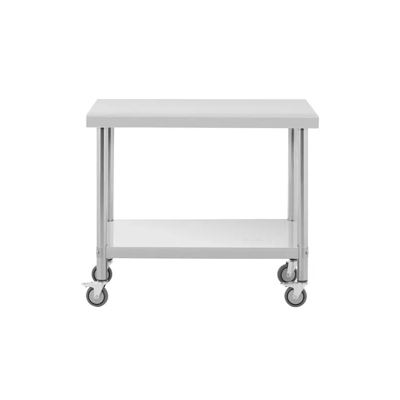 Royal Catering ruostumattomasta teräksestä valmistettu työpöytä pyörillä 60 x 100 cm