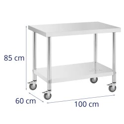 Royal Catering ruostumattomasta teräksestä valmistettu työpöytä pyörillä 60 x 100 cm